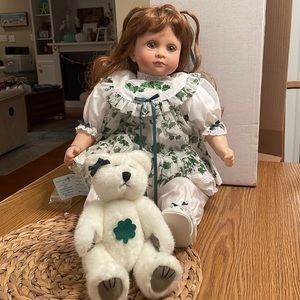 Vinyl Doll with Bear - Green and White